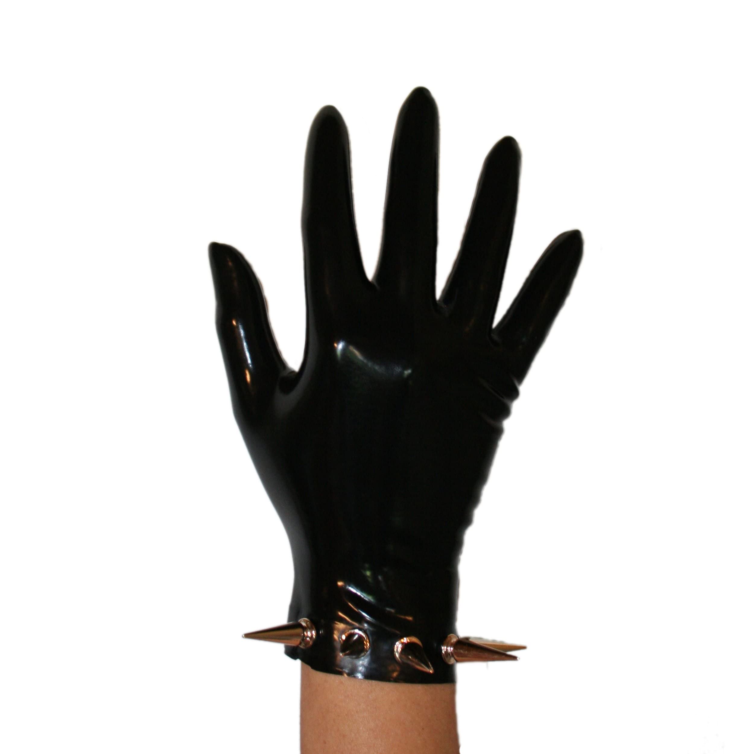 Rubberfashion Guanti in lattice corti - guanti di gomma sexy Spikes - guanti in lattice corti fino al polso per uomini e donne nero 0,4 mm M