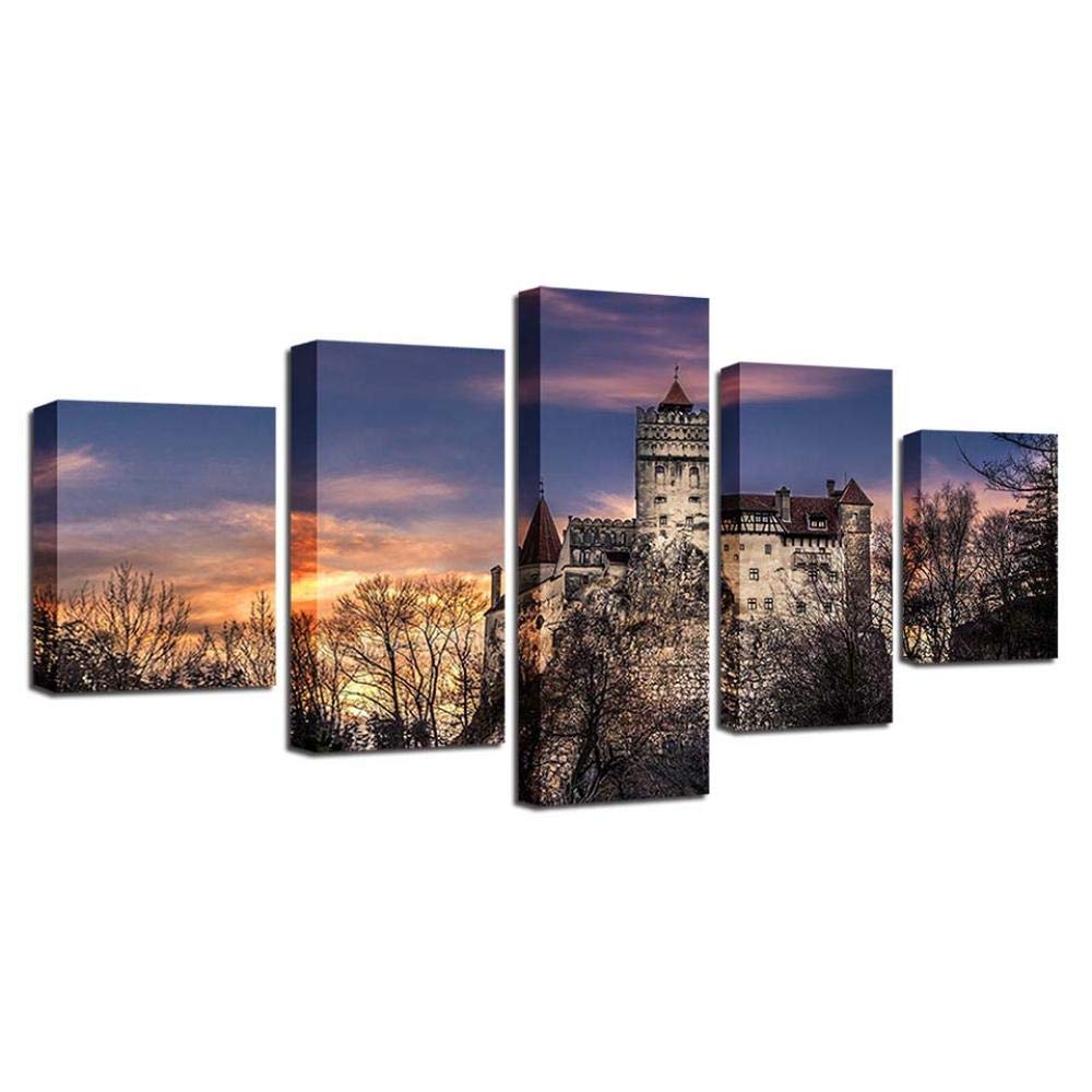 Tableau mural sur toile 5 pieces chateau et image sur verre moderne - 8