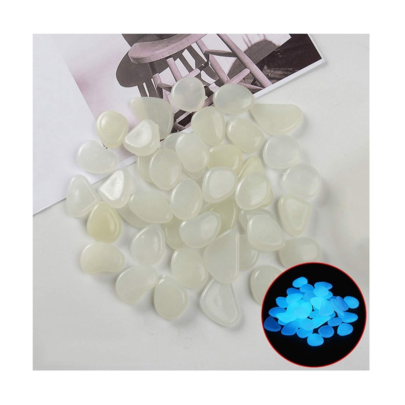 100 Pietre Luminose Per Giardino E Acquario - Ciottoli Di Resina, Colorati, Assorbono Luce E Brillano Al Buio - Foto 3