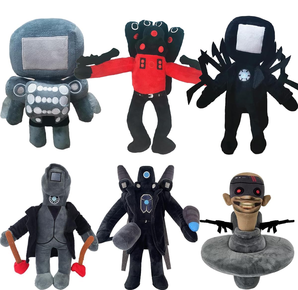 PERUKOYOSkibidi Toilet Toy Plush,Cameraman Plush,Speakerman Plush Toy Stuffed Animal Plushie,Fun and Whimsical Stuffed Figure Doll Gift for Game Fans Kids Children (multi-6clors)