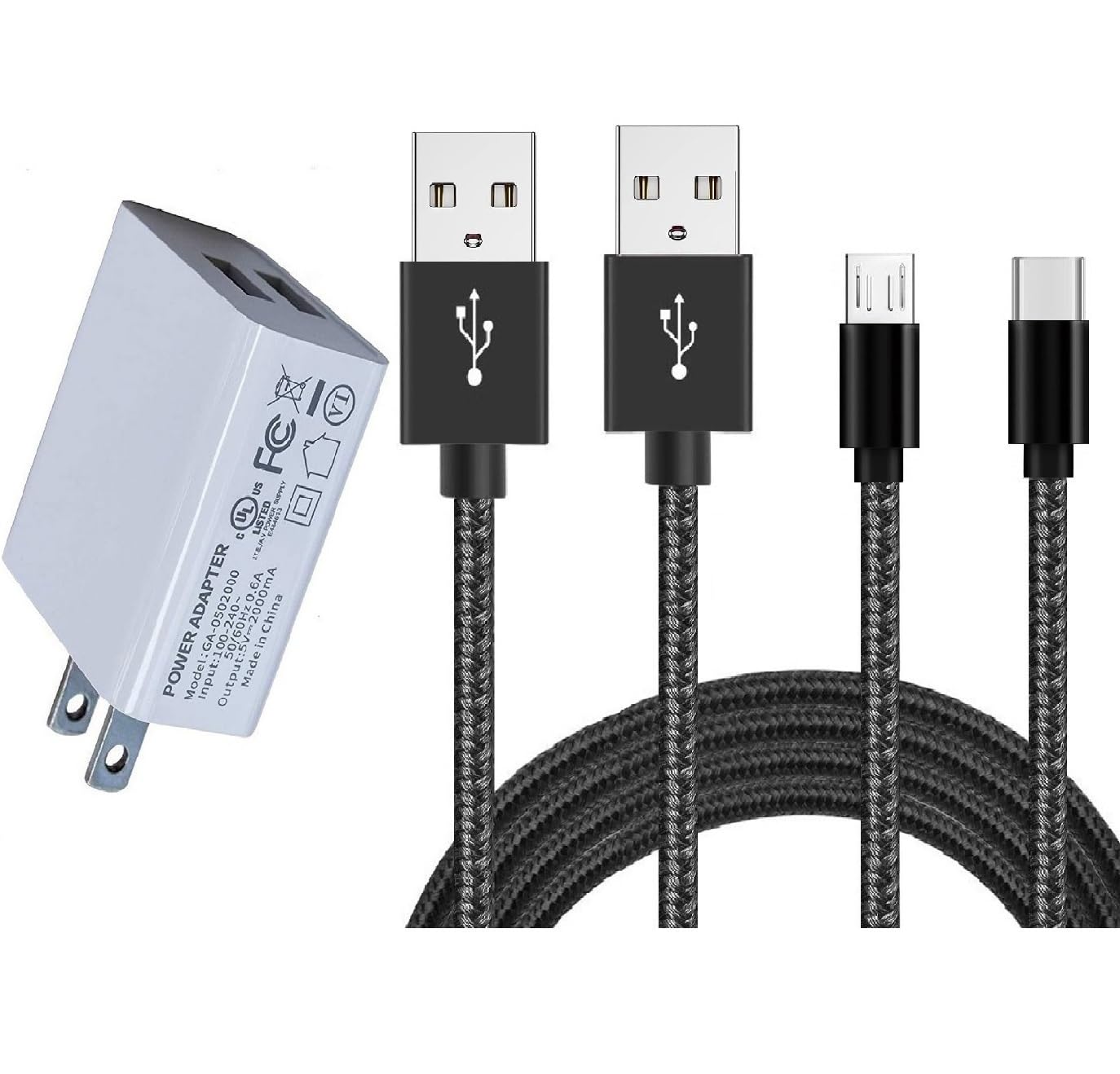 Charger Block with 6 6Ft USB Type C Cord Micro USB Cable for kindle Fire 6 HD 7