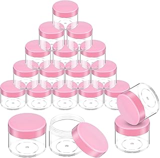 20 Pieces Round Pot Jars Plastic Cosmetic Containers Set with Lid for Liquid Creams Sample, 20 ml/ 0.7 oz (Fresh Pink Lid)