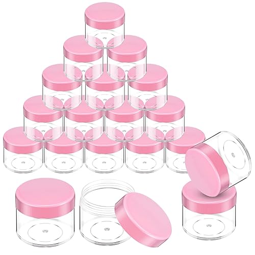 Miniatura 9 de Juego de 20 tarros redondos de plástico para cosméticos con tapa para muestras de cremas líquidas, 20 ml/ 0.7 oz (negro, blanco, transparente, rosa,