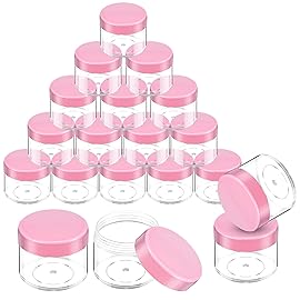 20 Pieces Round Pot Jars Plastic Cosmetic Containers Set with Lid for Liquid Creams Sample, 20 ml/ 0.7 oz (Fresh Pink Lid)