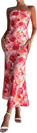 GORGLITTER Women's Floral Ruched Strapless Maxi Dress - Bodycon Summer Dress - View #6