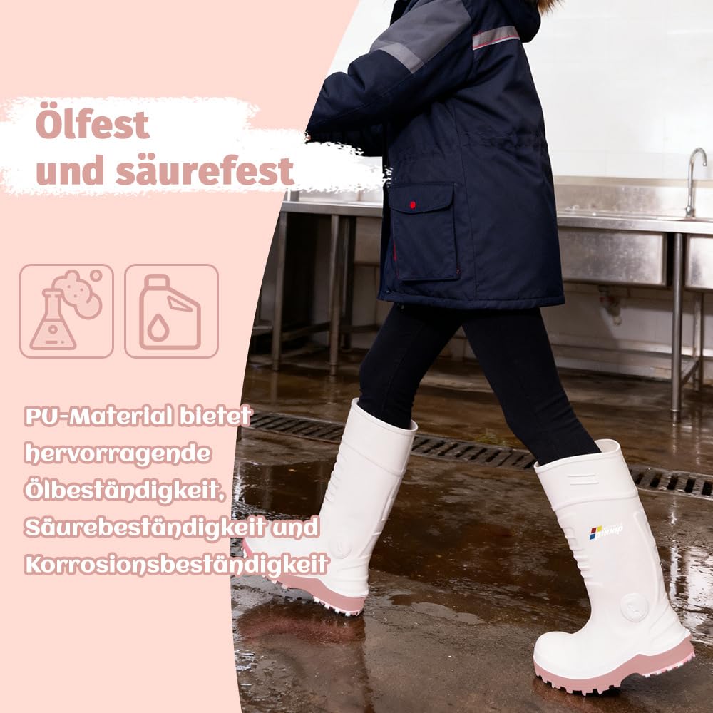 S5 Sicherheitsstiefel Damen – Leichte PU Gummistiefel mit Stahlkappe & Durchtrittschutz, Wasserdicht & Rutschfest für Bau & Agrar, CE