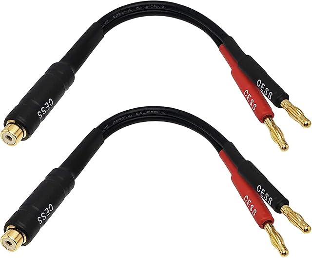 CESS-023-6i Banana Plugs to RCA Cable 6-inch, Phono Banana Speaker Cable, 2 Pack