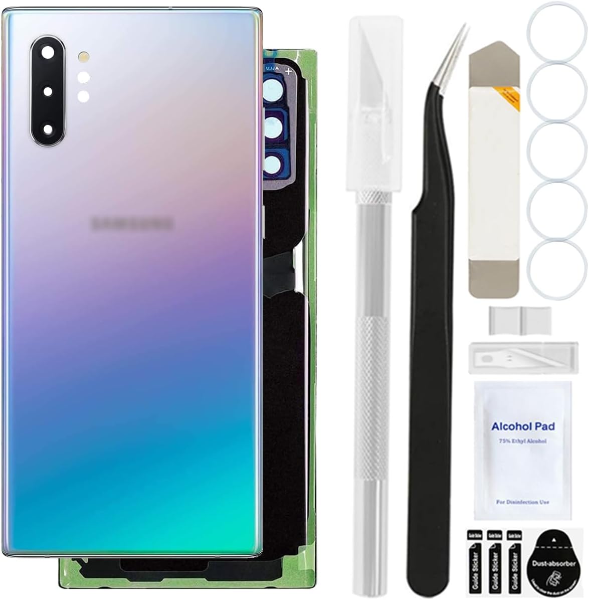 14 pcs arrière arrière de Couverture arrière en Verre de Remplacement du Couvercle du boîtier de la Porte du boîtier avec du Ruban pré-installé, pour Samsung Note 10+ Plus (Aura White)