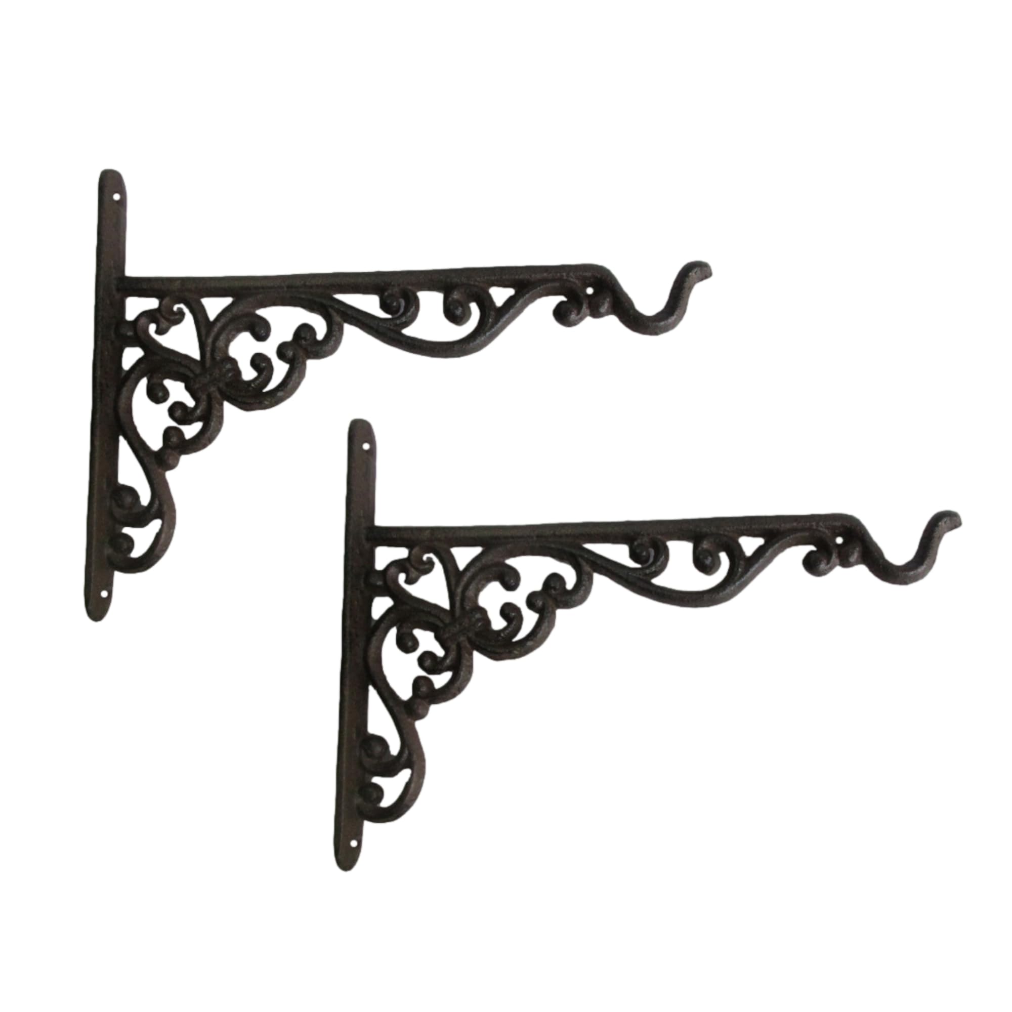 Set of 2 Cast Iron Brown Ornate Wall Mounted Basket Brackets Bird Feeder & Bath