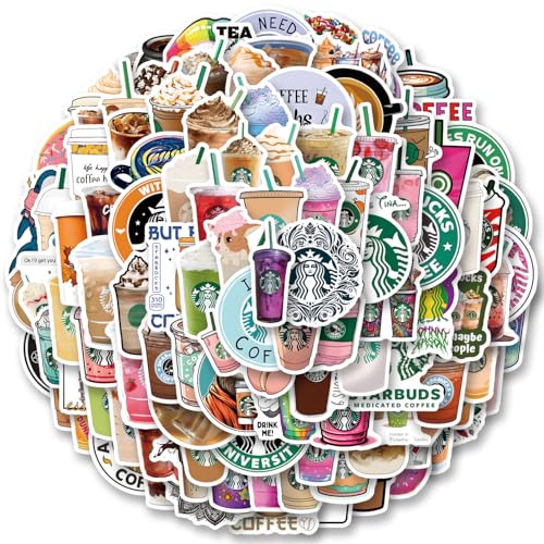 121Pcs Coffee Stickers Pack，GMVAESKY Cute Aesthetic Cup Drink Logo Sticker for Mobile Phones...