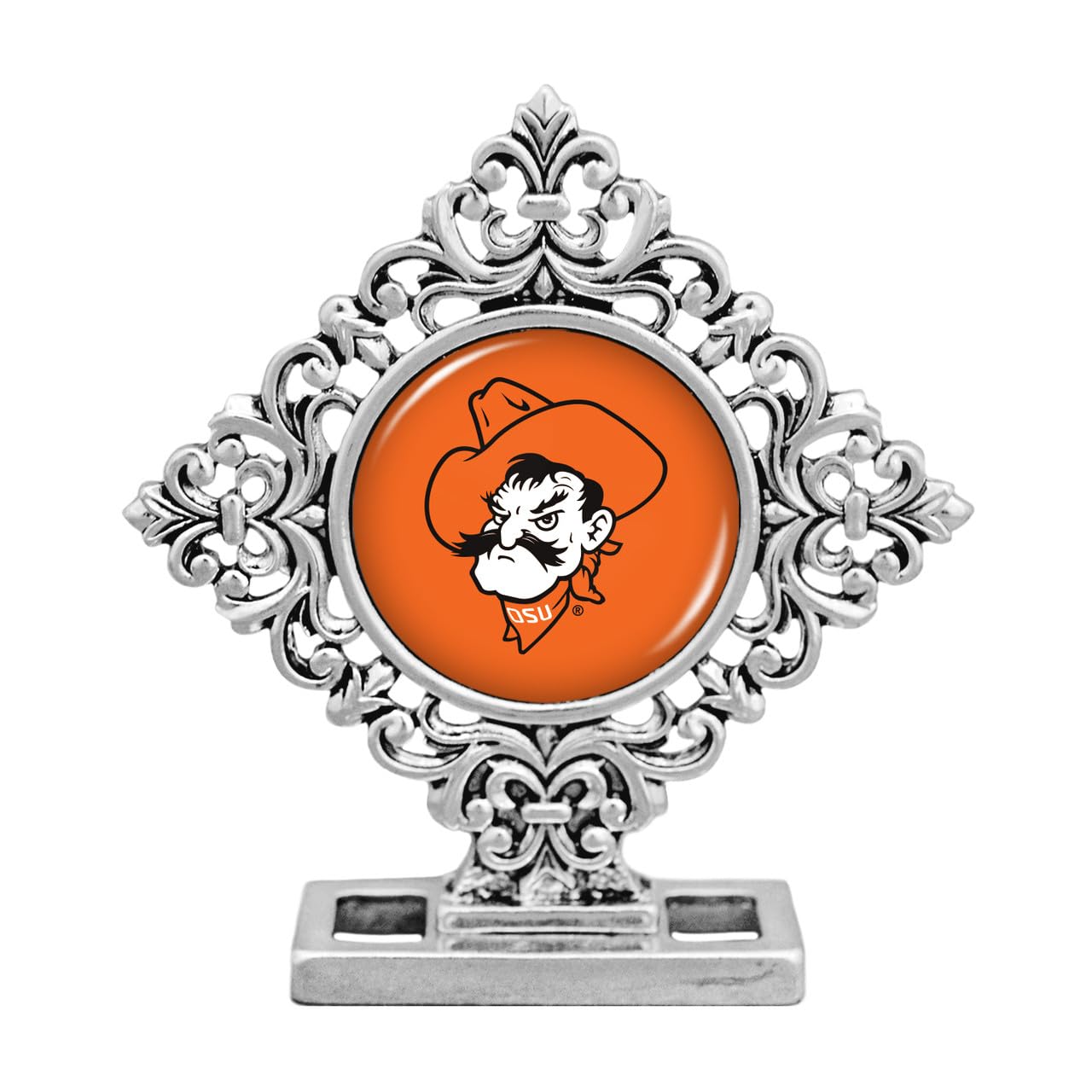 From the Heart Oklahoma State Cowboys Diamond Shaped Ornate Desk Decor, 2.5 x 2.375 inches, Silver Officially Licensed OSU