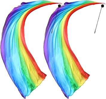 2 Sets Colorful Veil Poi Throwing Balls Silk Poi Throwing Balls Scarf Poi Streamer with Poi Balls for Dance Performances,Halloween Parties,Music Festivals,Photography