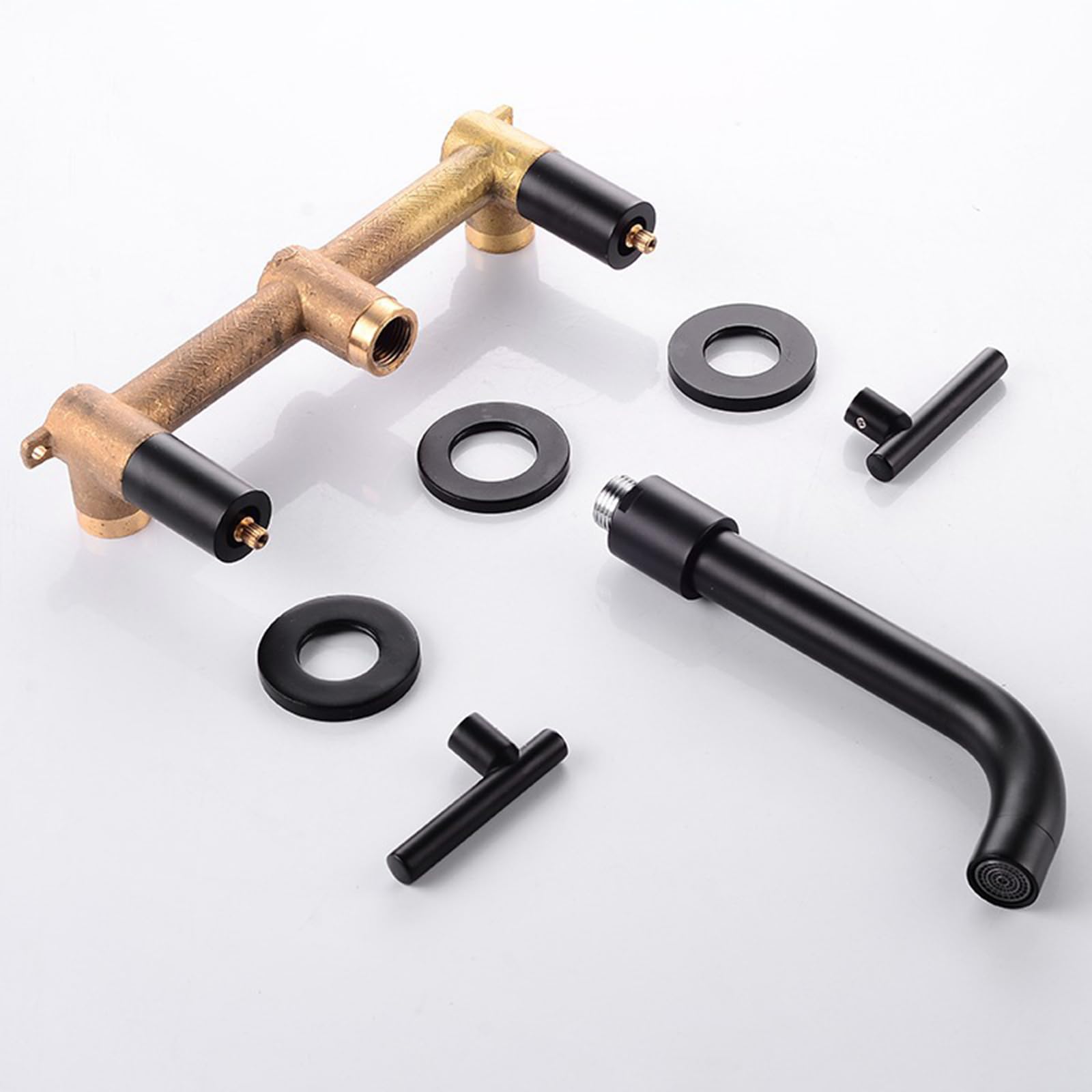 XJTNLB Rubinetto da Muro Nero Rubinetti Bagno Maniglia Doppia