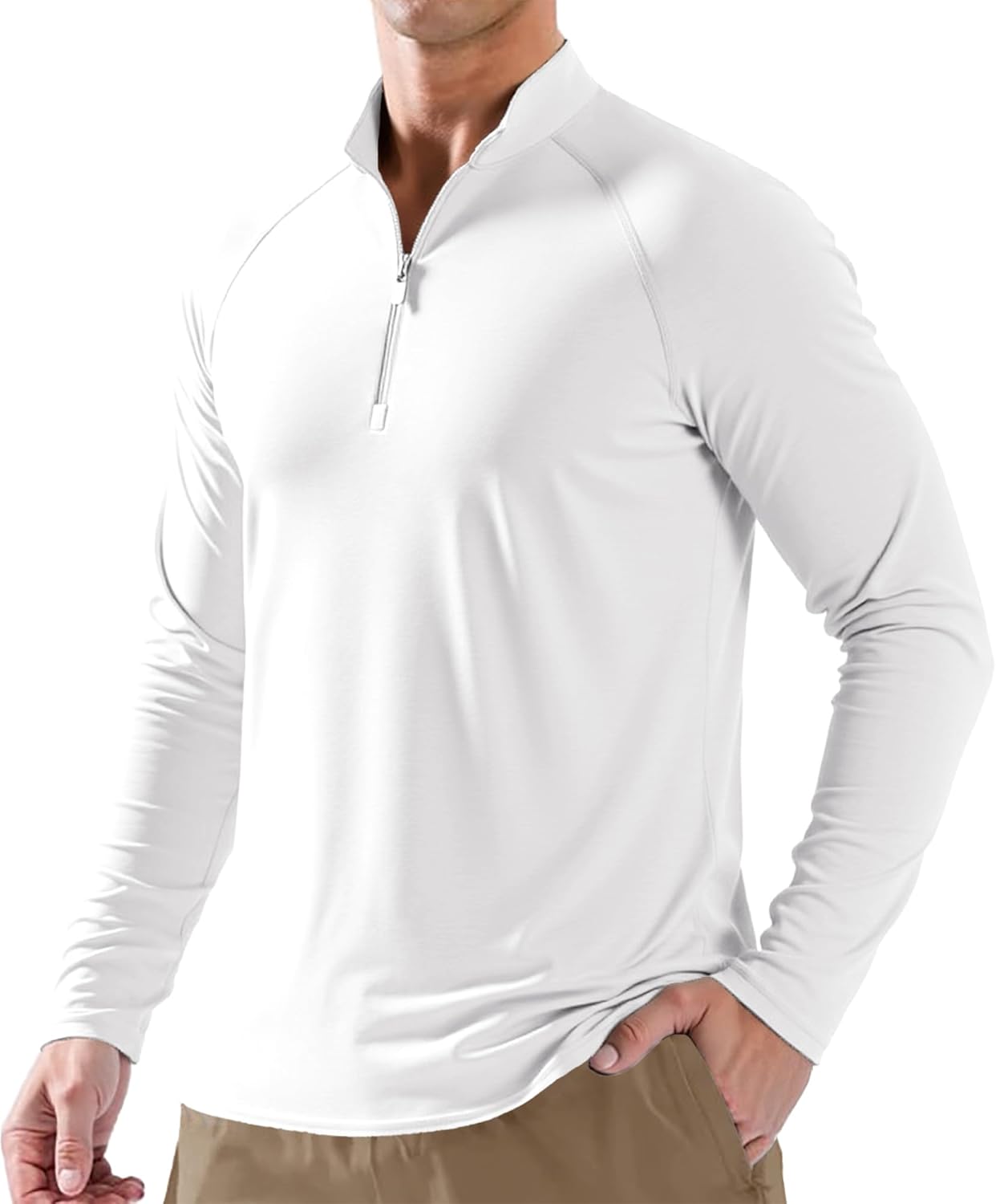 Men's UPF 50+ Sun Shirt Long Sleeve 1/4 Zip Quick Dry UV Fishing Shirt Athletic Pullover for Workout, Running, Hiking