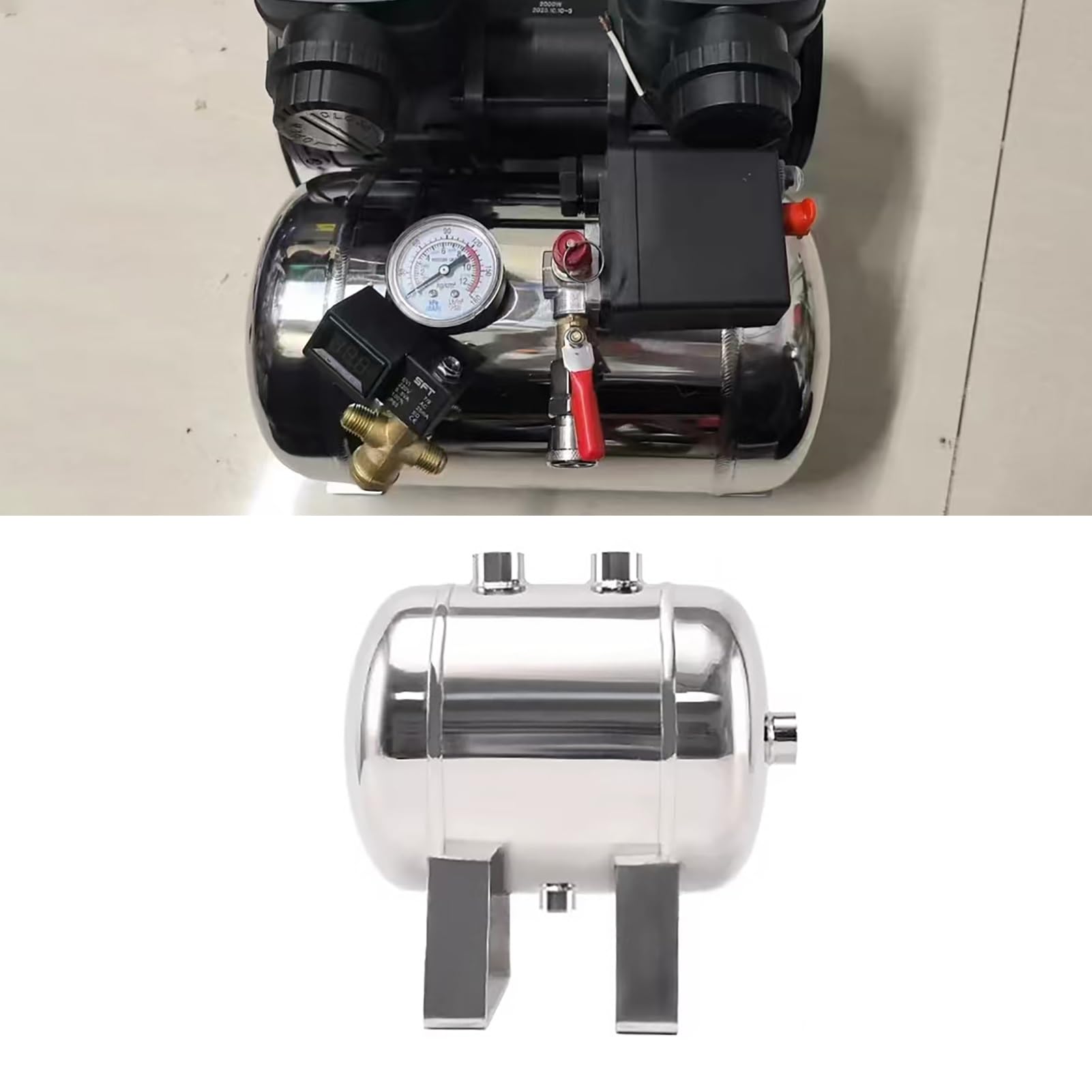 Lufttank Kleiner Druckluftbehälter aus Edelstahl 304, Tragbare Druckluftbehälter für Autoreifen/Lebensmittelindustrie, 1 2 3 5 6 8 L Druckluftbehälter mit Anschlüssen(4L/1Gal)