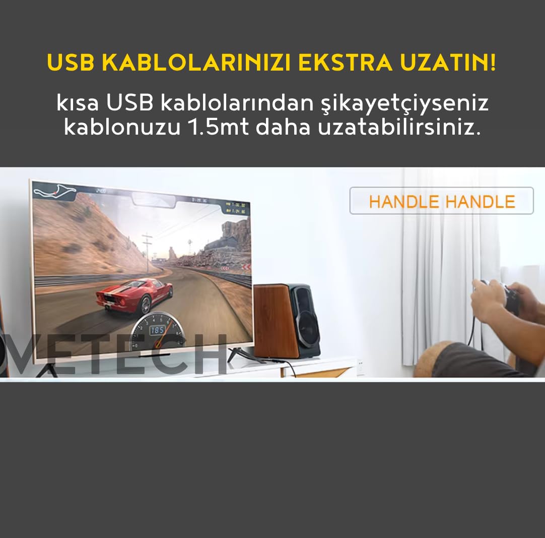 Vetech USB Uzatma Kablosu Yazıcı/USB Bellek/Kablo Uzatıcı (1.5 Metre)