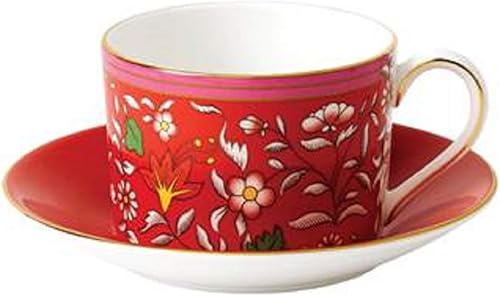 Wedgwood Wonderlust Jewel - Juego de taza de té y platillo, 5 onzas, rojo carmesí
