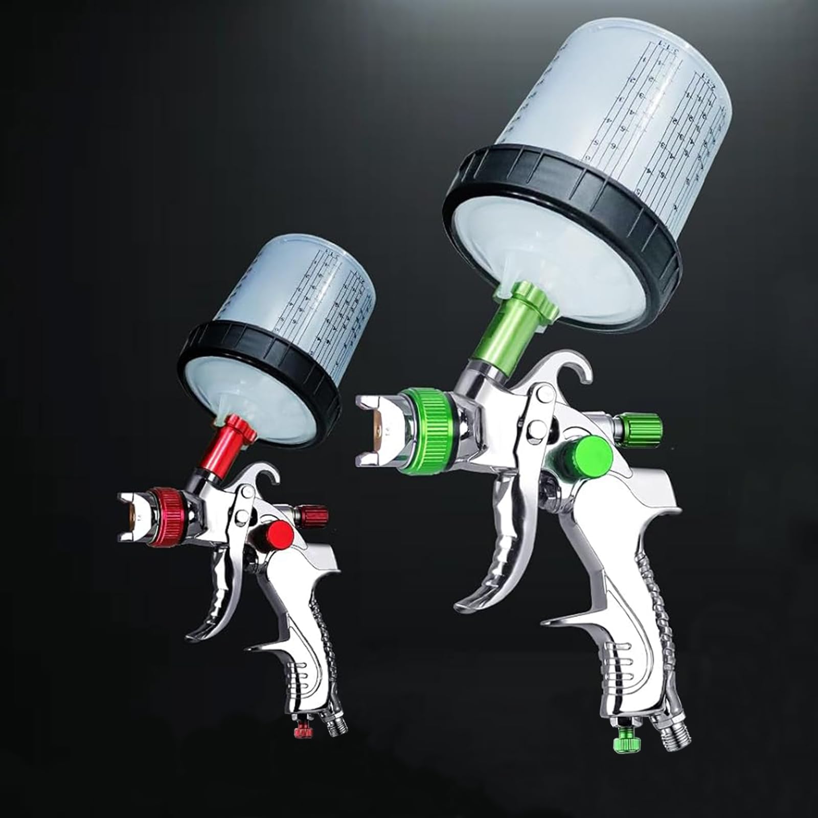 HVLP Spritzpistole,Neueste Autolackierpistole mit Manometer, 1,4mm 1,7mm 2,0mm Düsen mit 600ML Einwegbechern&Farbmischbecher für Auto-Möbel-Lackierung (Grün)