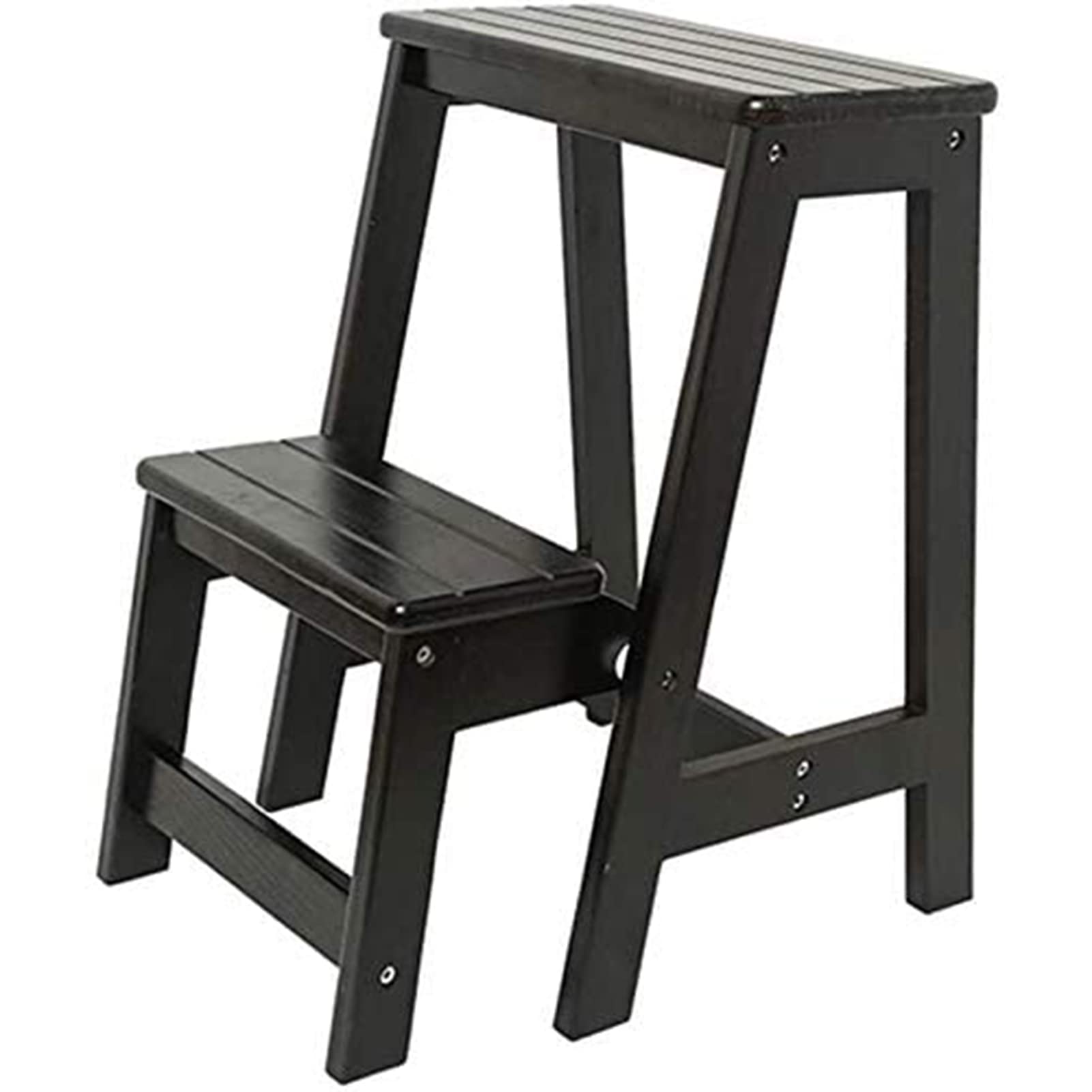 ZGYOZMNG Indoor Climbing Stool,Folding Step Ladder Chair Solid Wood Step Stool (Brown) (Black)