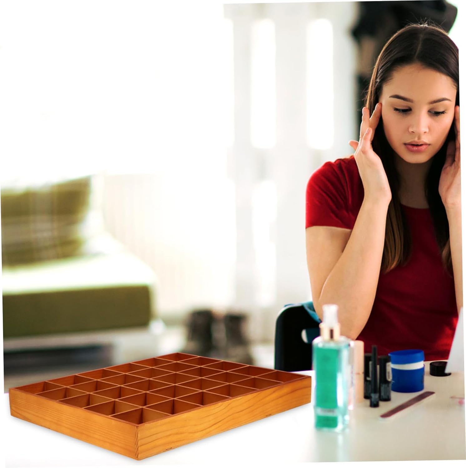 Wooden Compartment Tray for Home Organization Multi-Grid Storage Box for Socks Underwear Keys and Jewelry Divided Organizer