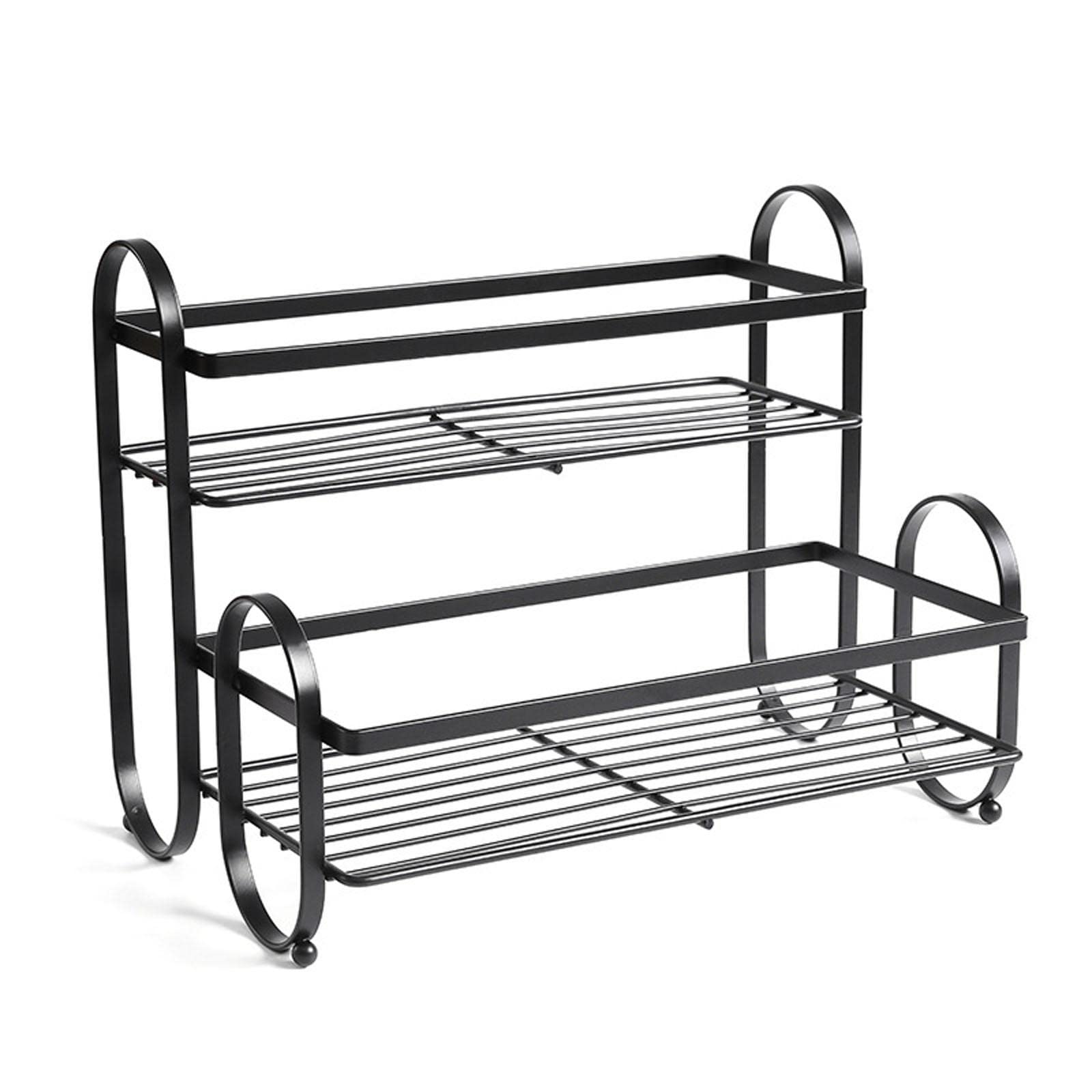 Buxuaaaa Black Metal Kitchen Condiment Rack 2 Seasoner Rack Seasoning Storage Multifunction Kitchen Shelf Accessory Metal