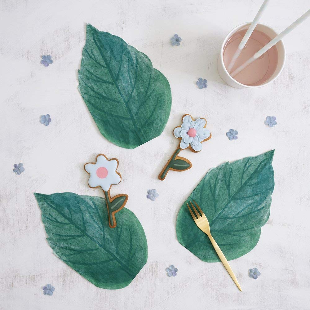 Meri Meri Rose Garden Leaf Napkins Pack of 20 - Nature-Inspired Die-Cut Party Paper Napkins for Garden, Spring, Wedding, Birthday, Baby Shower, Kids, Adult Table Décor