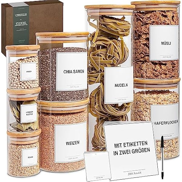 Greeano® Tarros con tapa de 7 piezas, capacidad de 5,9 L, juego de tarros de cristal, antipolillas, vidrio de borosilicato