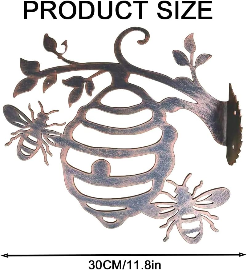 JILIP Metal Bee Hive Wall Art Sculpture, 3D Wall Silhouette Decor, Rusty Hanging Wall Sign Plaque, Outdoor Indoor Garden Wall Sculpture (Size : 11.8IN/30cm)