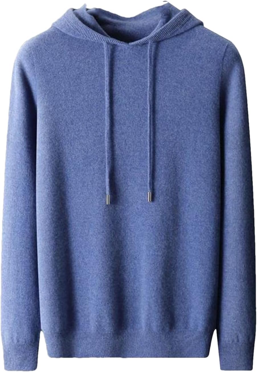 Mens Hooded Sweatshirt Long Sleeve Solid Knitted Hoodie Pullover Sweater Casual Top