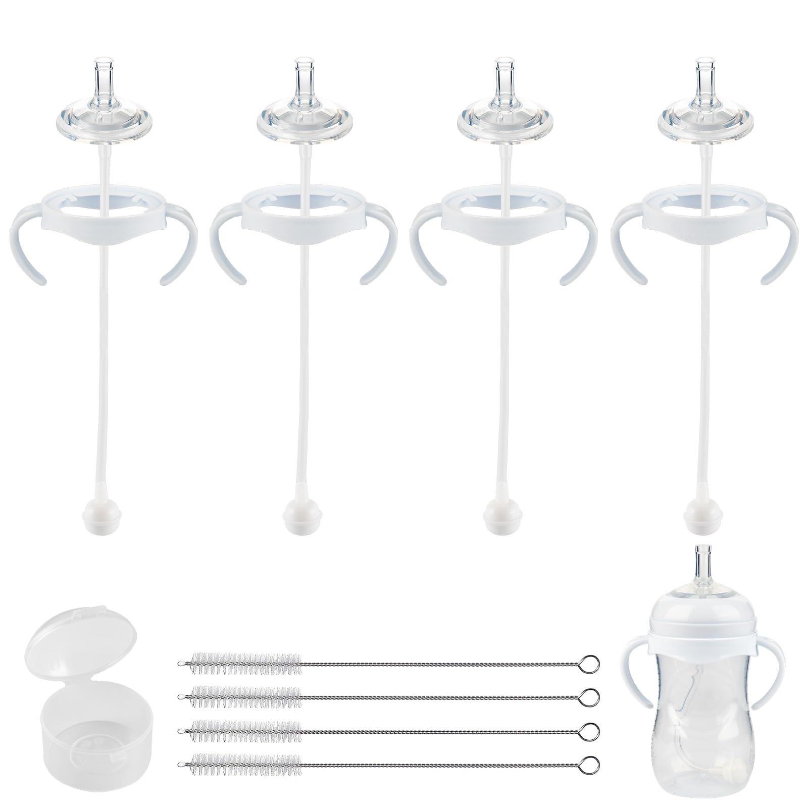 Straw Cup Conversion Kit for Philips Avent Natural Baby Bottles,Weighted Straw Sippy Cup Transition Kit with Soft Nipple and Handles for Toddler, 4-Pack, 8M+