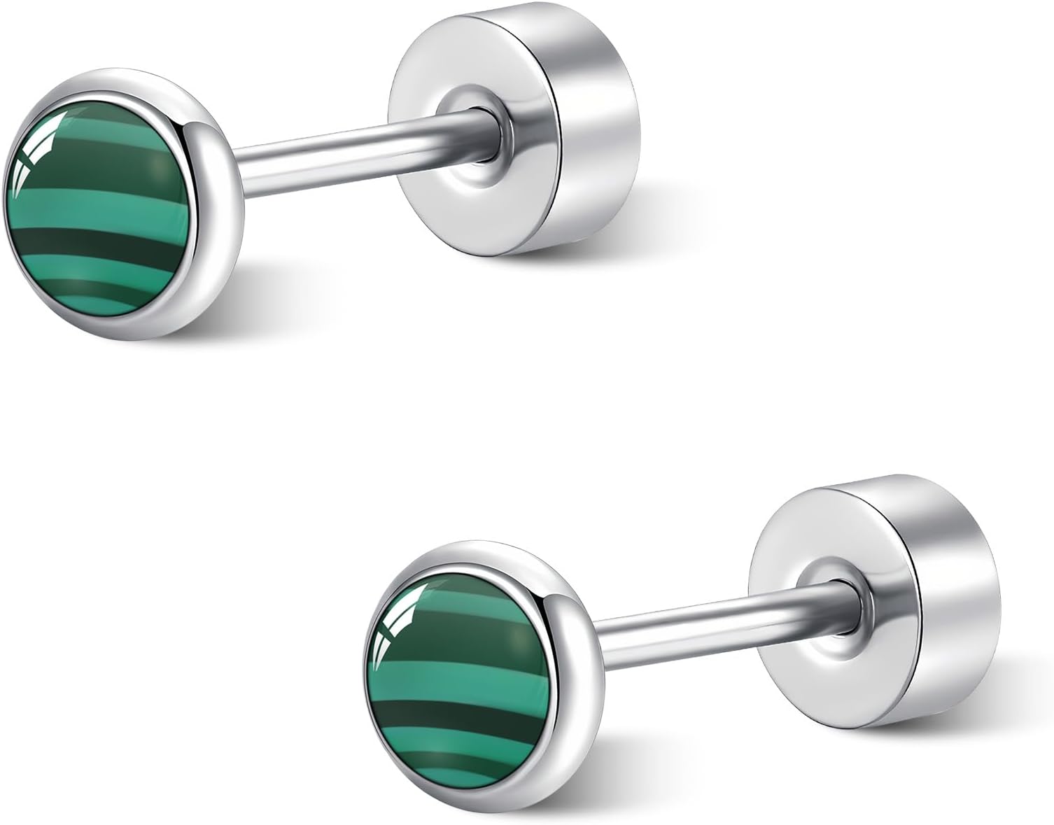 Titanium Flatback Earrings for Women Turquoise/Black Oxy/Malachite Stud Earrings Flat Back Ladies Earstuds Hypoallergenic Cartilage Flatback Earring 4MM/5MM