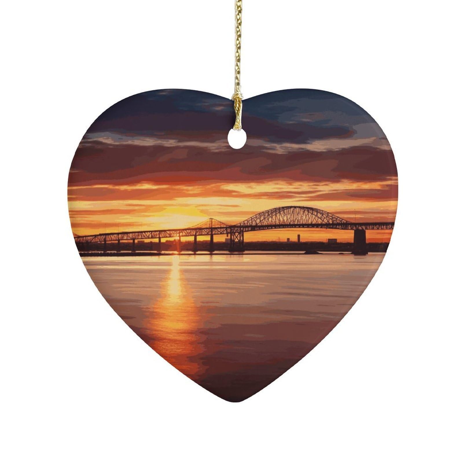 Fekiloot Style Newark Bay Bridge And Sunset Ceramic Ornament Home Decor Keepsake