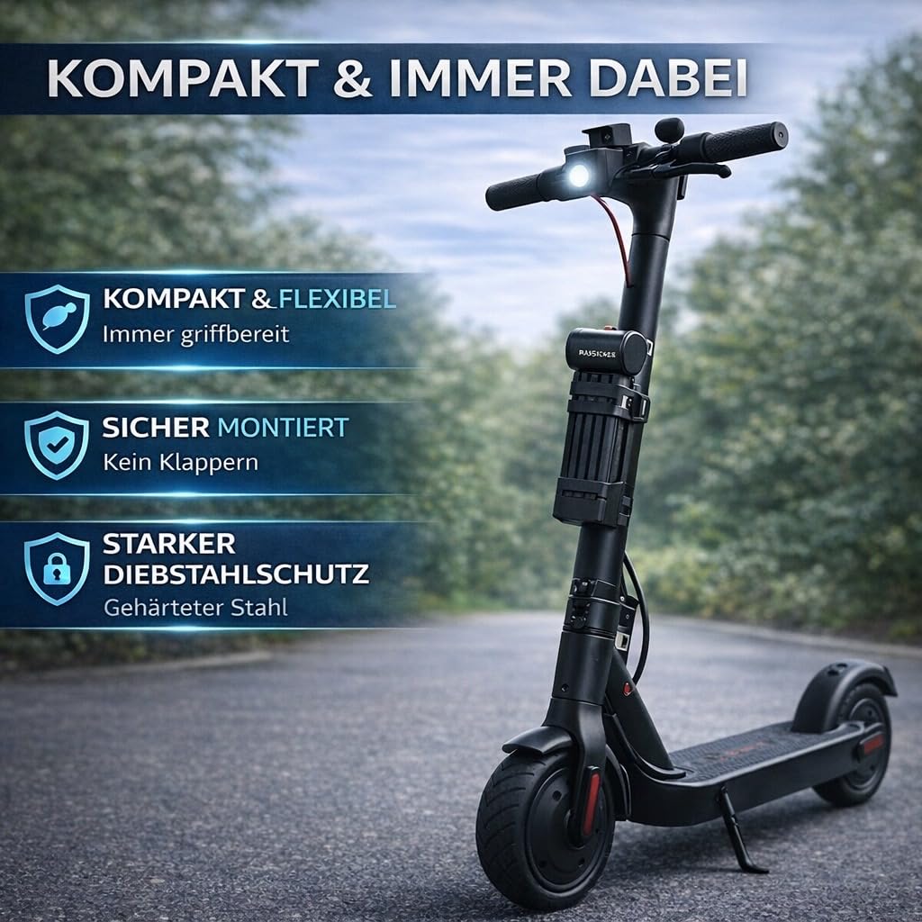 RADSICHER Antivol pliable - Antivol de vélo robuste en acier - Avec support et 2 clés - Antivol pliable sécurisé pour vélo électrique, VTT et vélo de ville