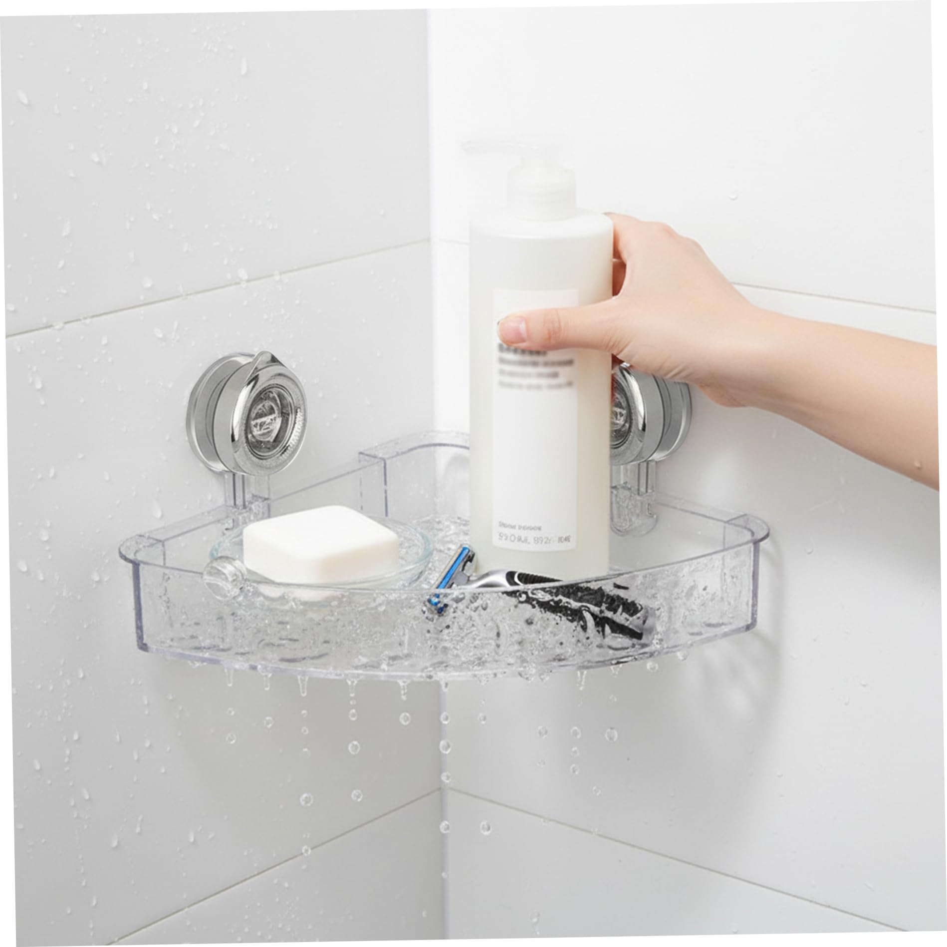 Corner Suction Cup Shower Caddy Clear Bathroom Storage Shelf with Drain Holes Strong Suction Rack for Shower Kitchen