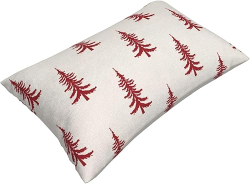 Miniatura 6 de Juego de 2 fundas de almohada de Navidad de 12 x 20 pulgadas, color blanco y rojo, decoración de árbol de Navidad, para invierno, Navidad,