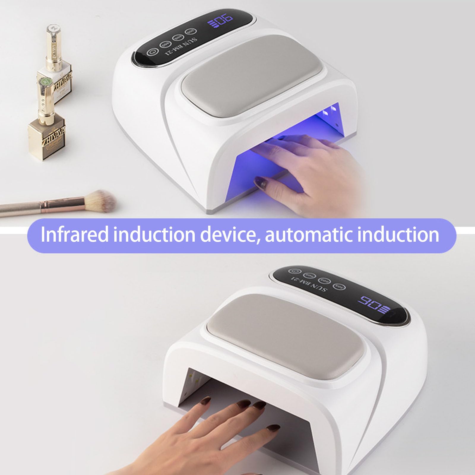 Lampada professionale senza fili per unghie, struttura in ABS, poggia mano ergonomica, luce ad alta intensità per una rapida polimerizzazione lucidante per unghie portatile di grado professionale