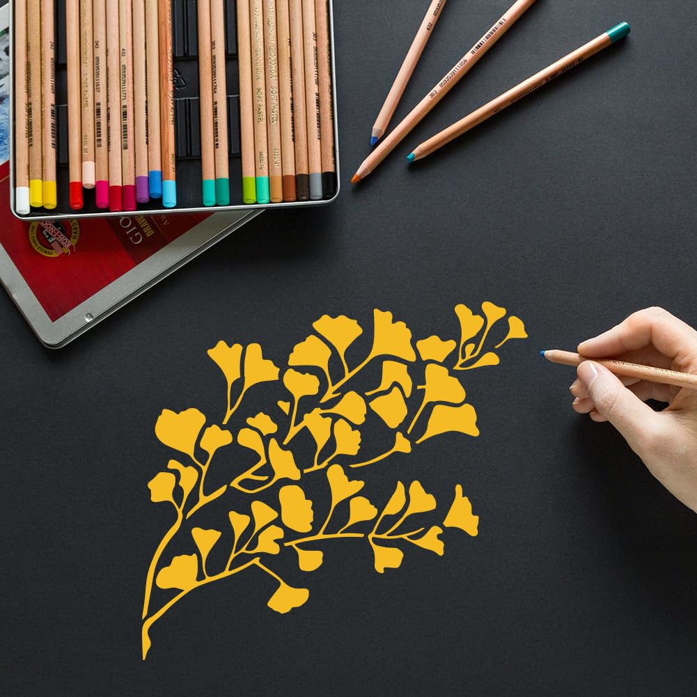 FINGERINSPIRE Ginkgo Tree Branches Stencil 30x30cm Ginkgo Leaf Large Stencils Gingkgo Leaves Drawing Stencils Reusable Autumn Plants Painting Templates for Fabric Tiles Floor Furniture Wood - Image 4