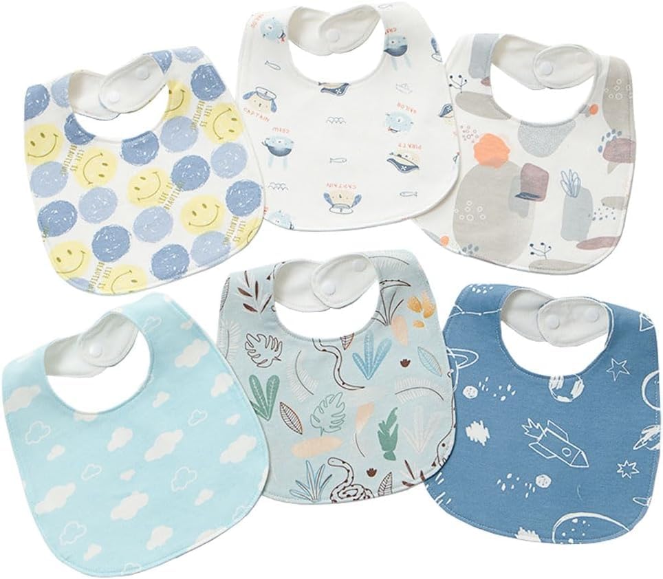 6-Pack Baby Bandana Bibs Soft Cotton Teething and Drool Bibs with Adjustable Snaps Waterproof and Absorbent Feeding Bibs for Newborns and Toddlers (0-36 Months Unisex) (Multicolor B)