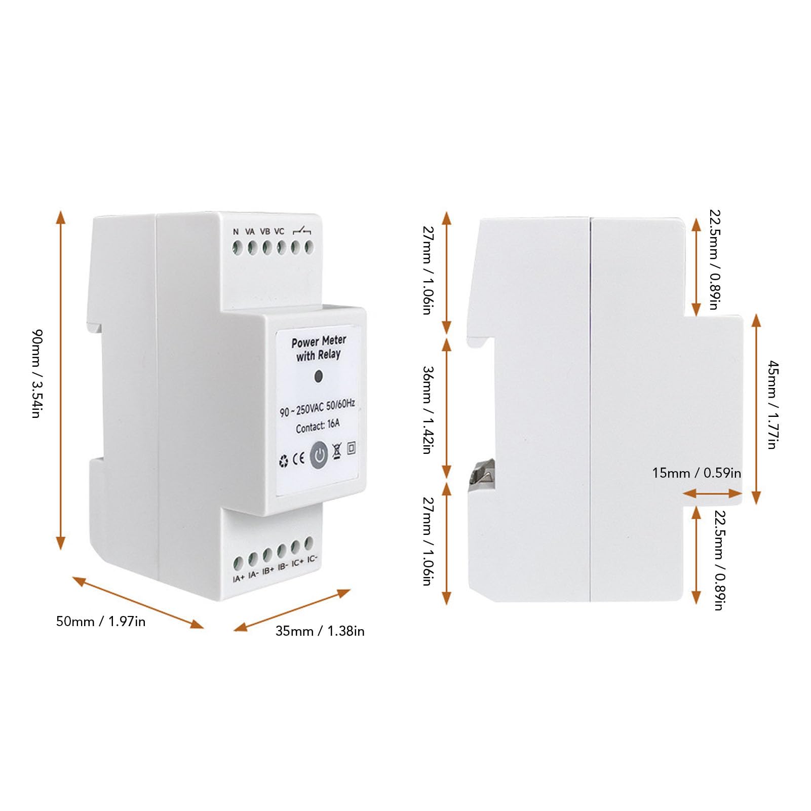 Medidor de Energía WiFi Trifásico para Hogar con Monitor de Consumo, Voltímetro y Amperímetro, 3 Transformadores de Corriente 80A, Control App y Monitoreo Tiempo Real 90x65x35mm