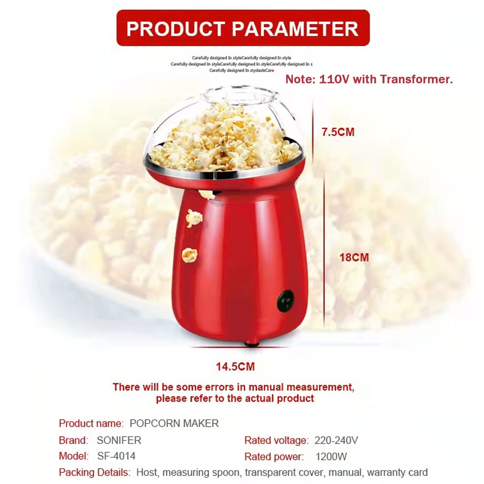 Máquina de Palomitas, 1200W, Palomitero Vintage, Revestimiento Antiadherente, Agitación Eléctrica con Tecnología de Calor Rápido, Explosión Rápida en 3 Minutos, para Fiestas y Noches de Cine