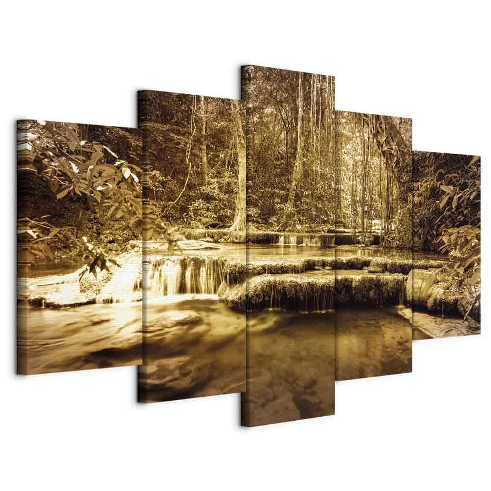 Cuadros B&D XXL - Cuadro en Lienzo Cascada 200x100 cm 5 piezas - Impresión en material tejido no tejido cuadros decoracion salon modernos lienzos - Naturaleza Paisaje c-B-0036-b-p