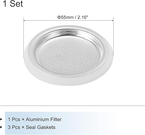 Miniatura 10 de MECCANIXITY Piezas de aluminio para cafetera de café expreso para estufa, con 1 filtro y 3 sellos de junta de silicona de 2.913 x 2.520 x 0.197 in