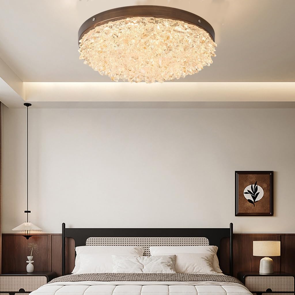 Beiltuga Contemporary Ceiling Light Circular Modern LED Ceiling Lighting with Remote Control Dimmable Rhinestone Resin lampshade 18W 3000K-6000K for Living Room Bedroom entryway Dining Room