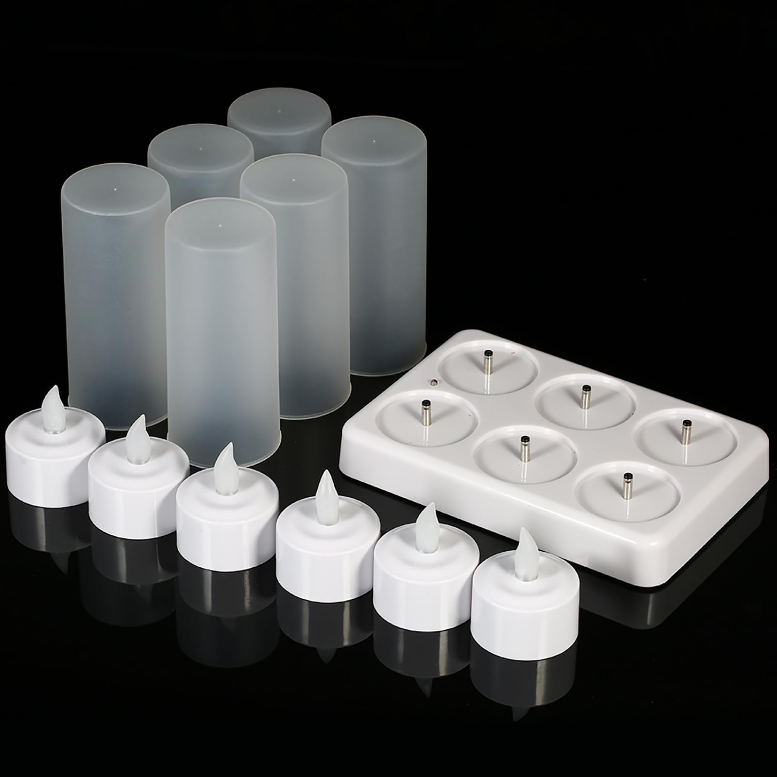 Lot de 6 bougies chauffe-plat LED rechargeables à changement de couleur vacillante sans flamme avec télécommande USB 5 V Base de charge pour fête de Noël, vacances, festivals, mariage