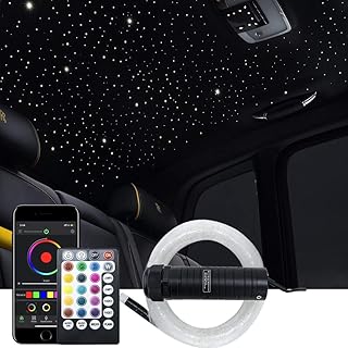 AKEPO Car Home Upgraded APP+Music Control 6W Fiber Optic Lights Star Ceiling Light Kit, RGB Sound Sensor Light Source+Mixed Fiber Cable 295pcs(0.75+1+1.5mm)9.8ft/3m+28key RF Musical Remote
