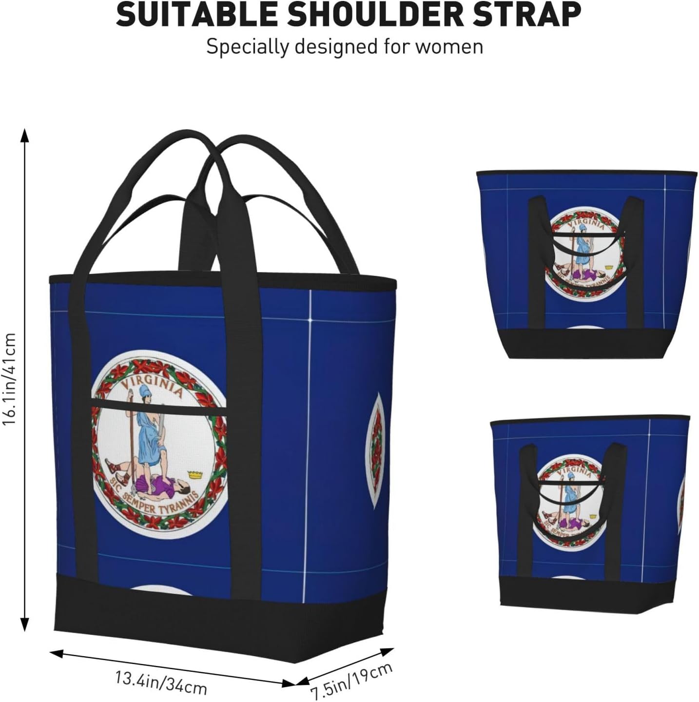 Virginia State Flag Print Large Cooler Bag Tote Bag,Reusable Grocery Bag,Lunch Box Bag, For Picnic Beach Camping