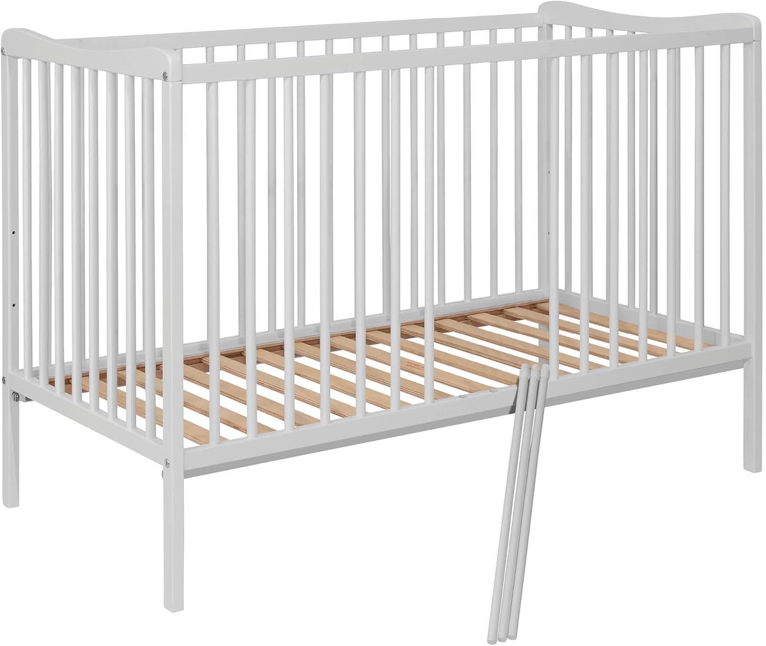 Lettino per bambini GREGIO 120x60 cm in legno di faggio – Rete regolabile su 3 livelli – 3 sbarre estraibili – Conforme EN 716 (Bianco) - 4