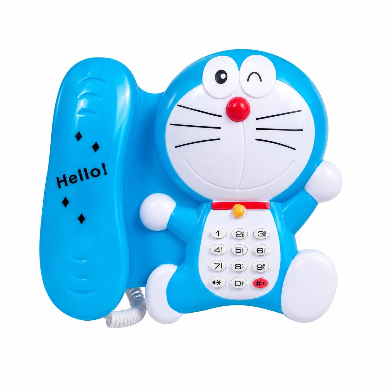Cartoon Toy Telephone for Kids, Cute Blue Cat Phone Toy with Sound & Keypad, Pretend Play Educational Musical Toy for Boys & Girls, Landline Phone Doremon Toy for Children-image-42