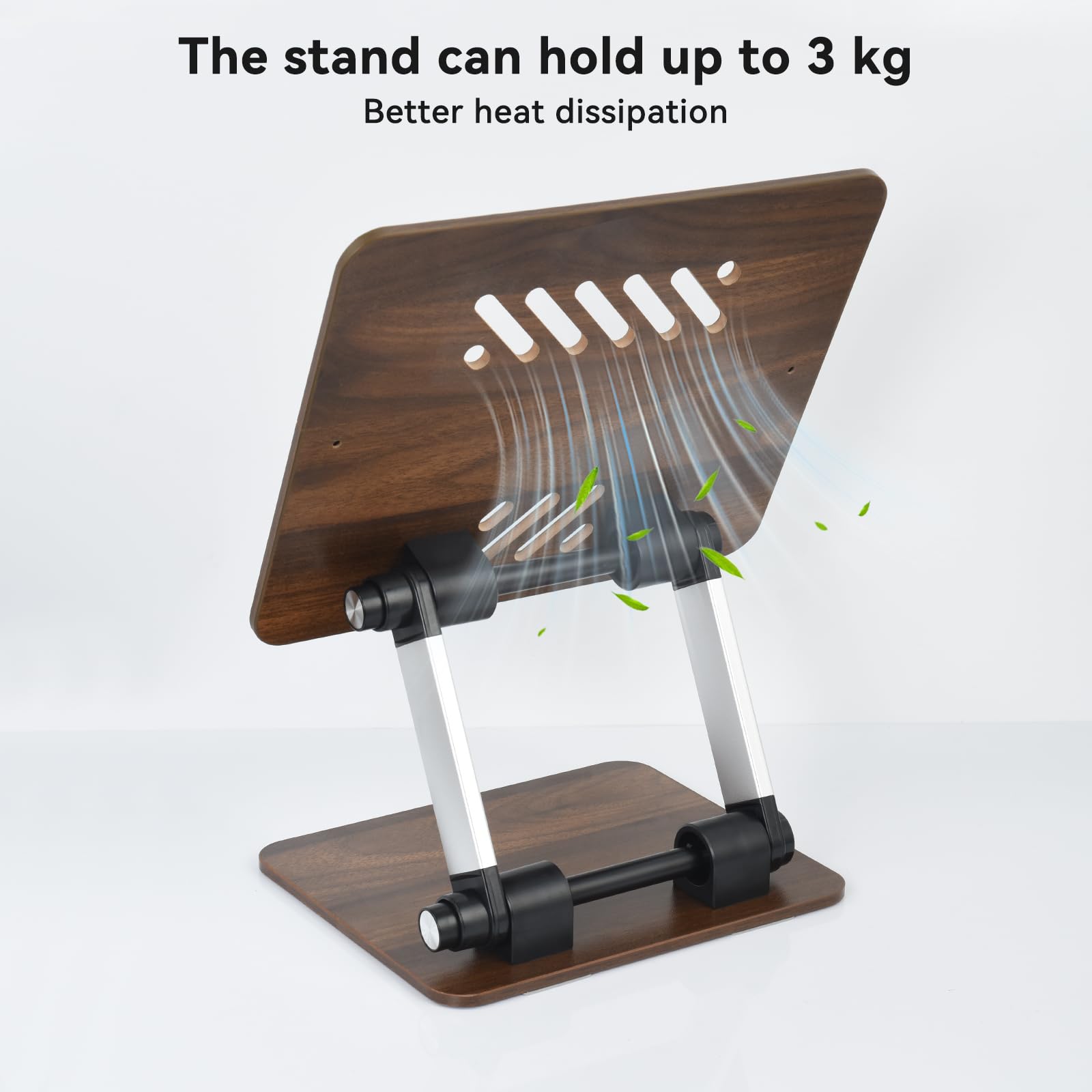 aceyoon Supporto regolabile per computer portatile da scrivania, in legno, pieghevole, con ventola di ventilazione, supporto ergonomico a doppia barra per notebook per MacBook Air/Pro e laptop da 11