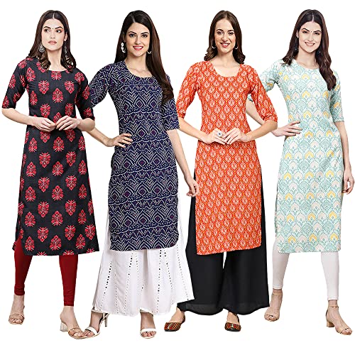 Image of Pinkmint Women's Crepe Digital Print Straight Kurta [Pack of 4] (CCV-334-338-339-335)